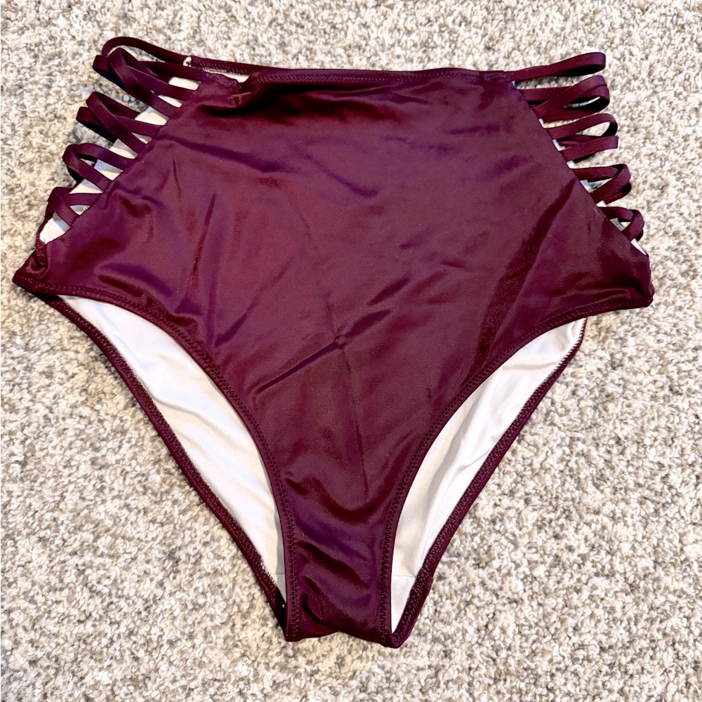 PINK Strappy High Waist Ruby Red Swimmy Bottoms - M